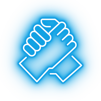 Neon blue hand clasp icon